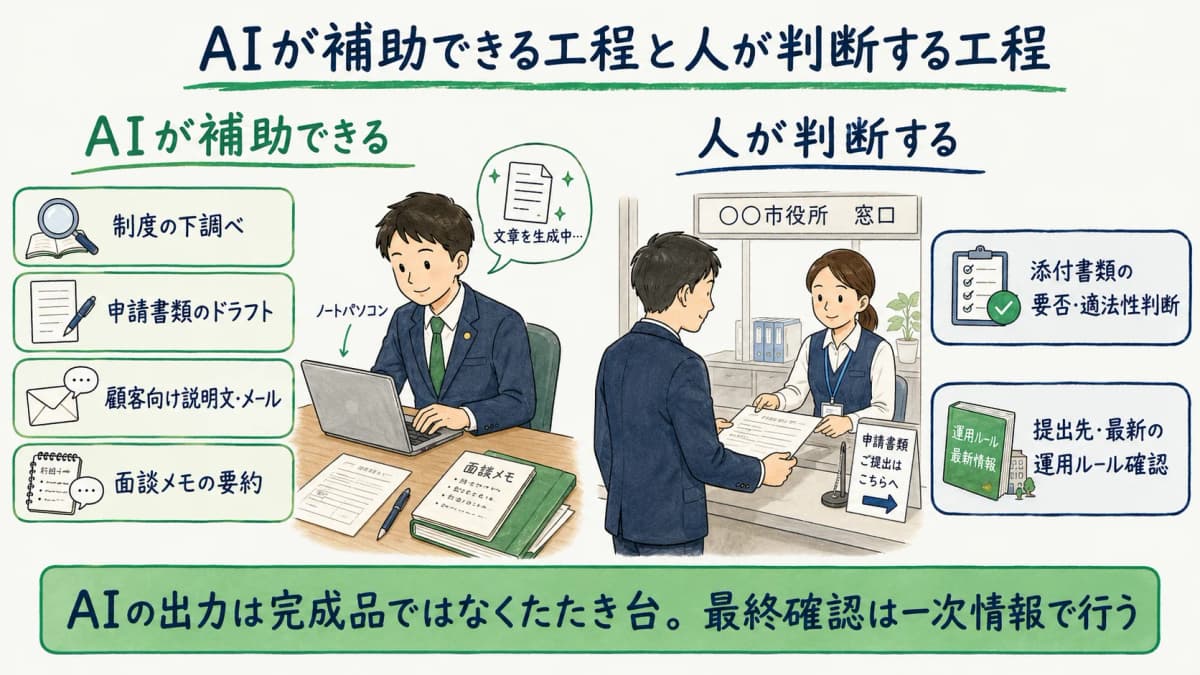 行政書士業務でAIが使える工程と人が判断する工程の切り分け早見表