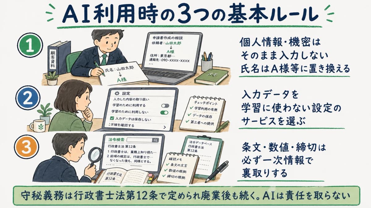守秘義務と正確性に関するAI利用の基本ルール