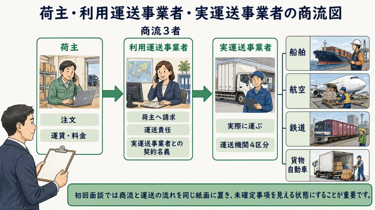 荷主・利用運送事業者・実運送事業者の商流図
