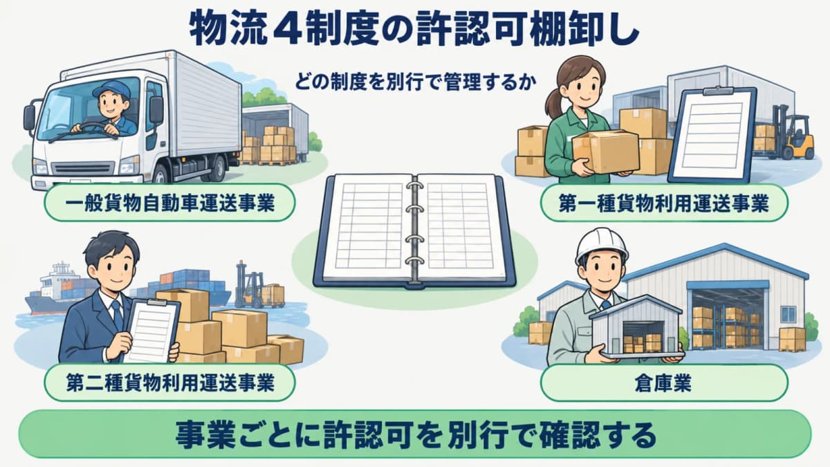 物流4制度の許認可を棚卸しする一覧表