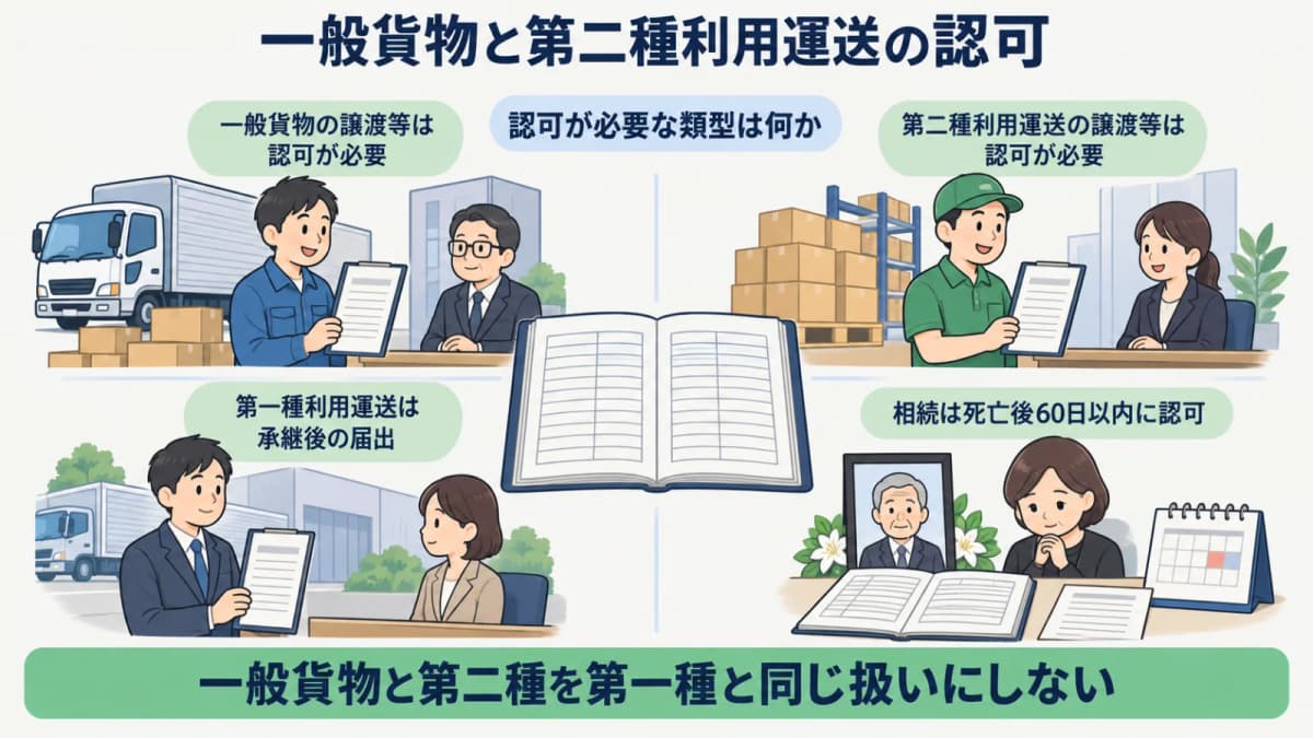 一般貨物と第二種利用運送の認可類型を比較する早見表