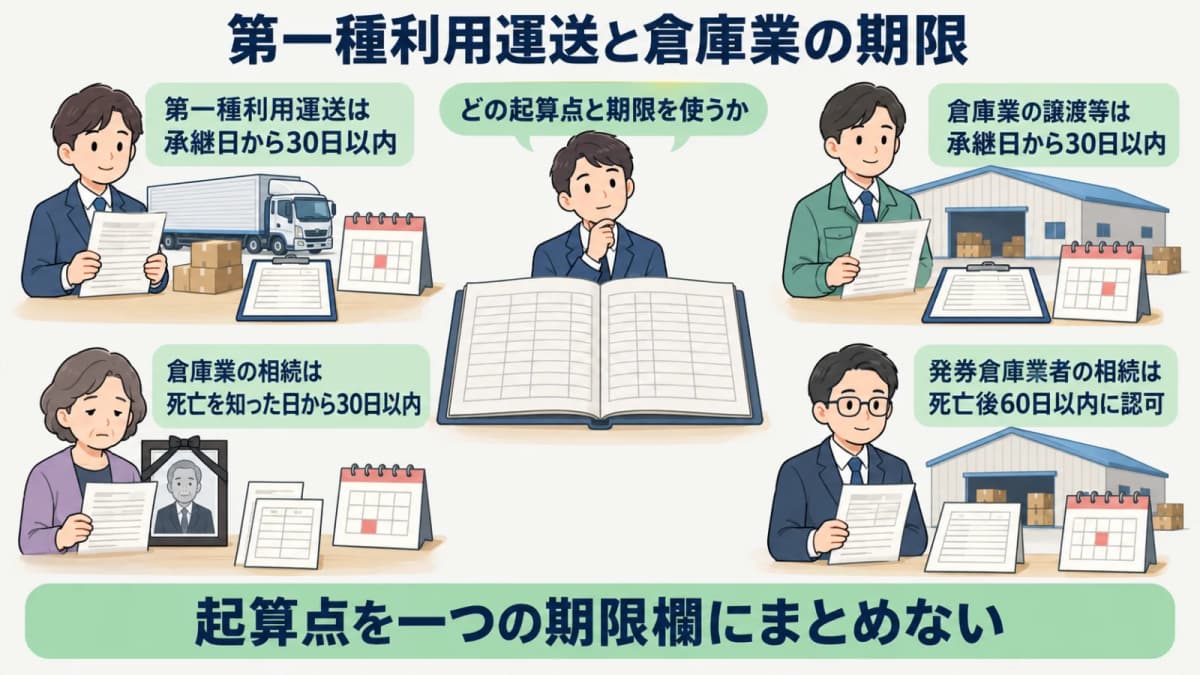 第一種利用運送と倉庫業の届出と認可を比べる管理表