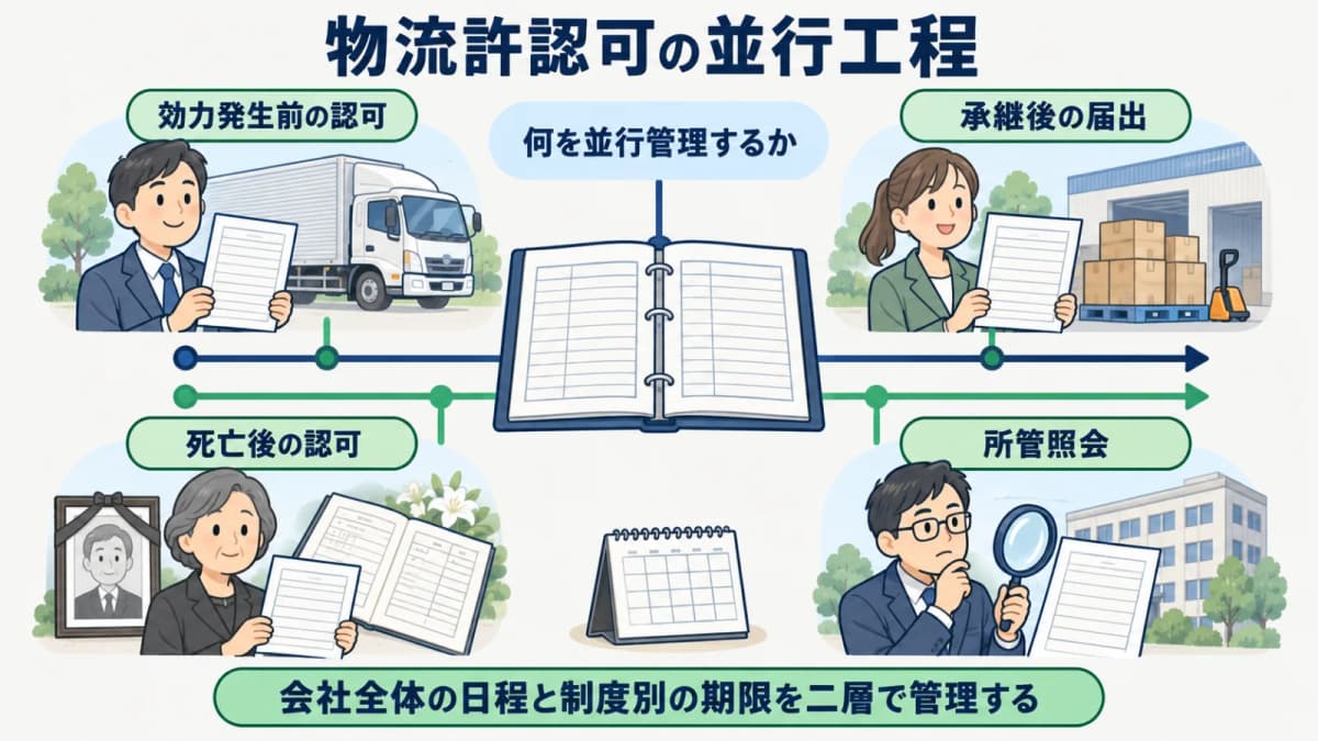 物流4制度の認可と届出を並行管理する工程図