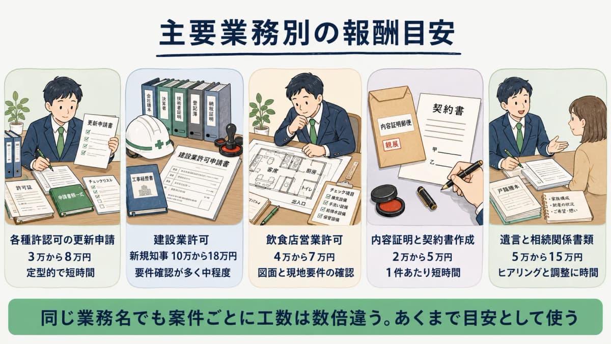 主要業務別の報酬目安を示す早見表の図