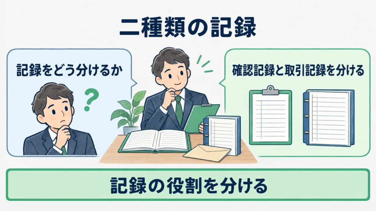 確認記録と取引記録を分けて整理する図