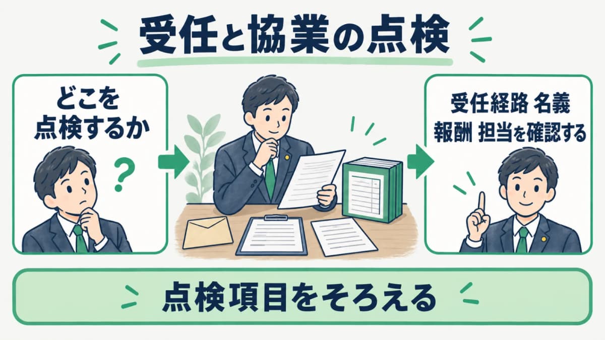 受任から協業記録までを点検する事務所内チェックリスト