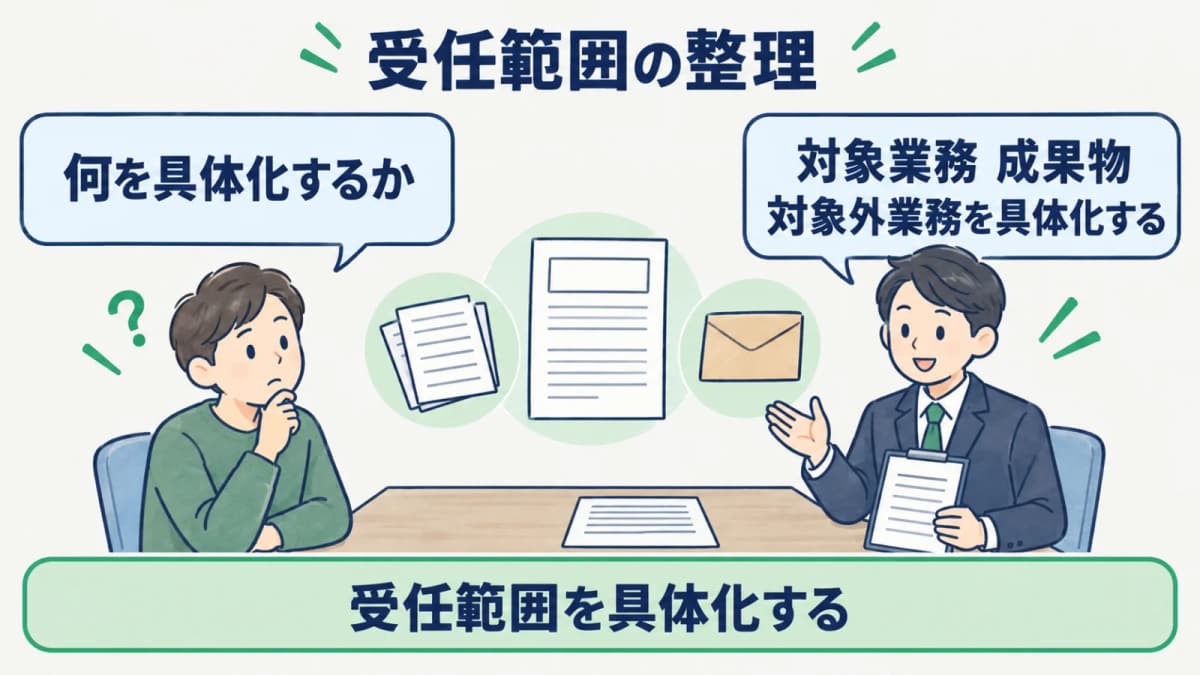 法令上の対応と事務所が設ける契約条件を分ける図