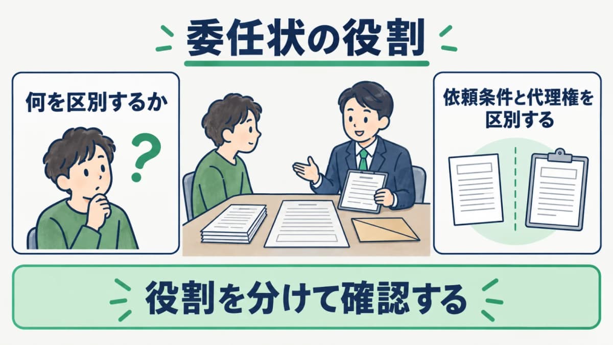 委任契約書と委任状の目的を提出先別に分ける図