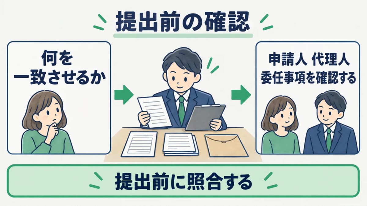 依頼者・手続・様式版・回収日を案件別に確認する図