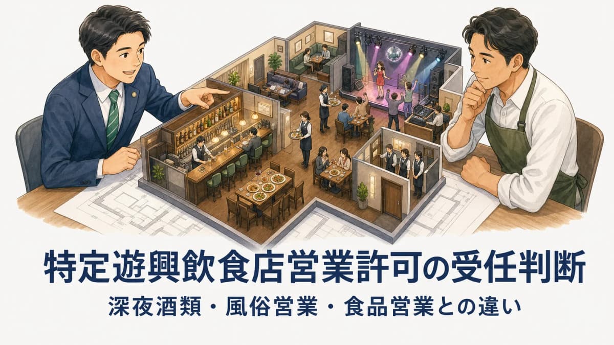 【2026年版】特定遊興飲食店営業許可の受任判断|深夜酒類・風俗営業・食品営業との違い
