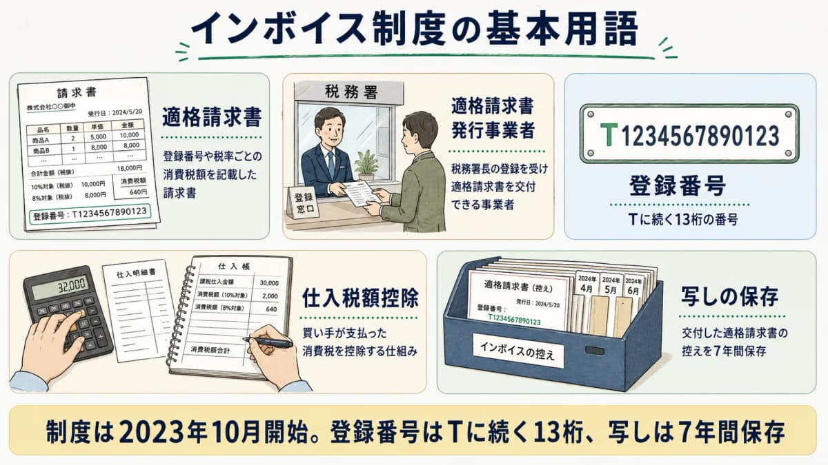 インボイス制度の基本用語を整理した図解