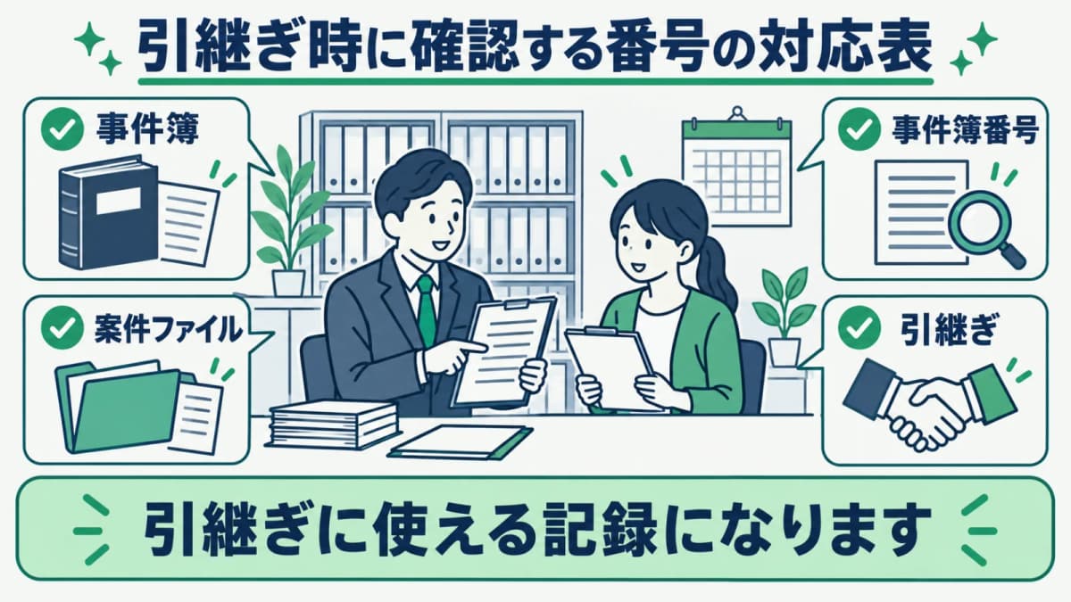 事件簿番号と案件ファイルを引き継ぐ確認順