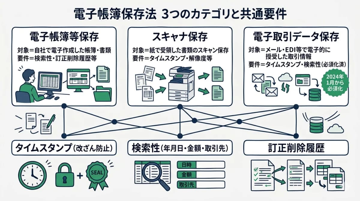 電子帳簿保存法の3つのカテゴリ