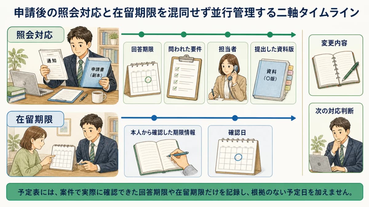 申請後の照会対応と在留期限を混同せず並行管理する二軸タイムライン