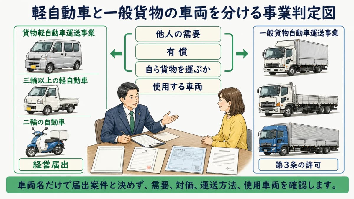 軽自動車と一般貨物の車両を分ける事業判定図