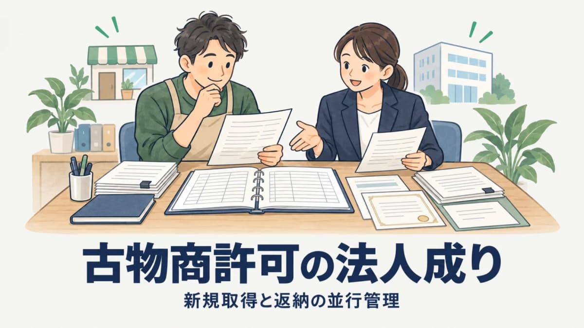 【2026年版】古物商許可の法人成り|新規取得と返納の並行管理