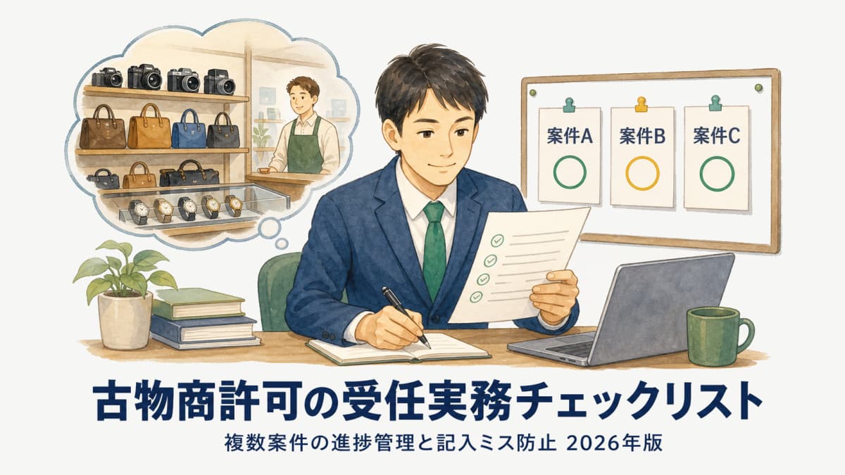 【2026年版】古物商許可の受任実務チェックリスト|複数案件の進捗管理と記入ミス防止