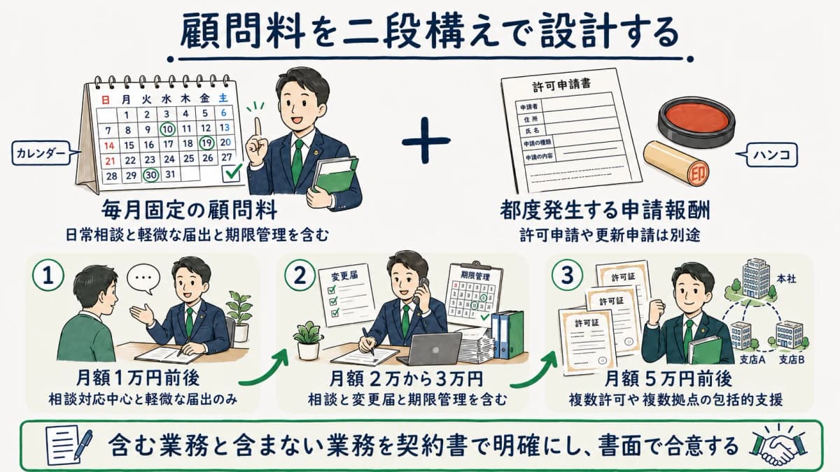 顧問料の設計を二段構えで示した図