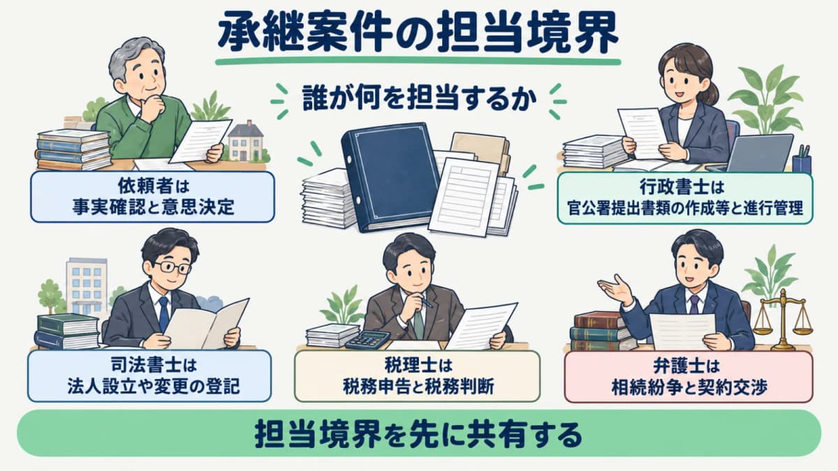 依頼者と行政書士と他士業の担当を分ける工程表