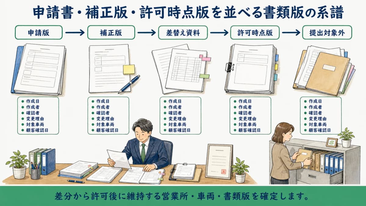 申請書・補正版・許可時点版を並べる書類版の系譜