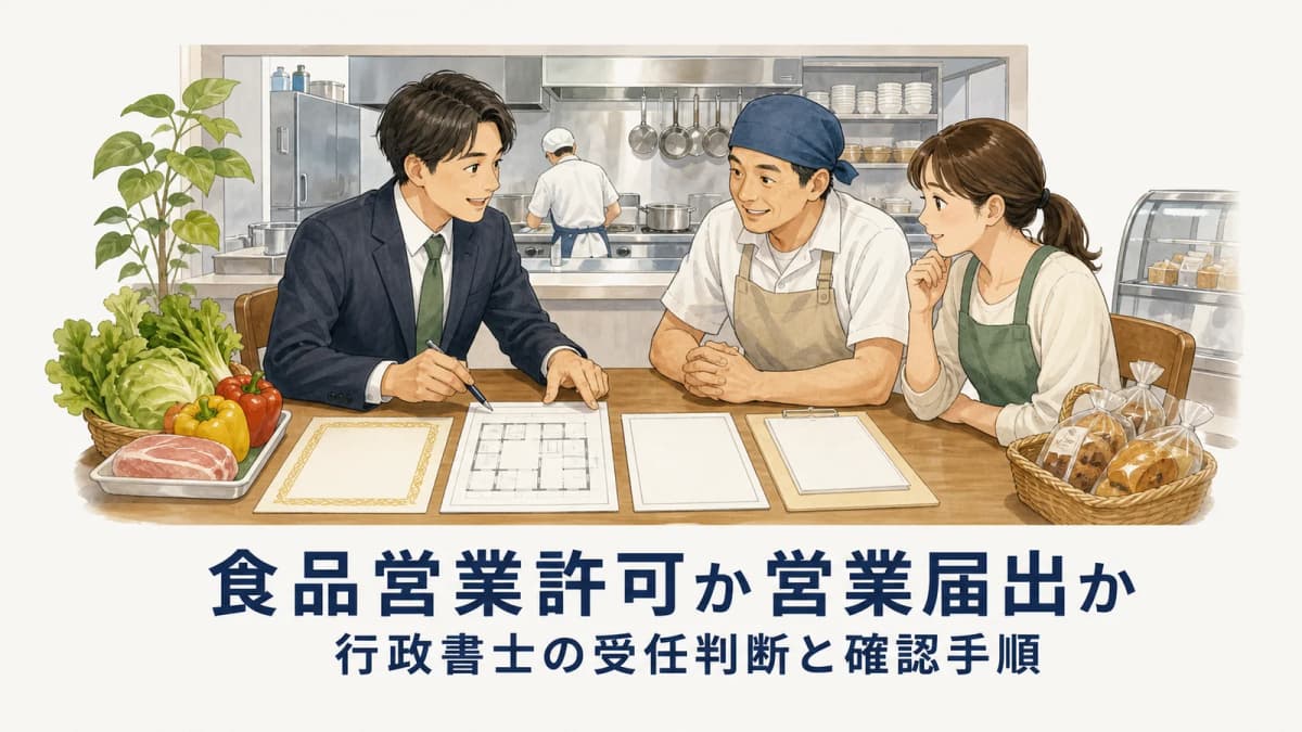 【2026年版】食品営業許可か営業届出か|行政書士の受任判断と確認手順
