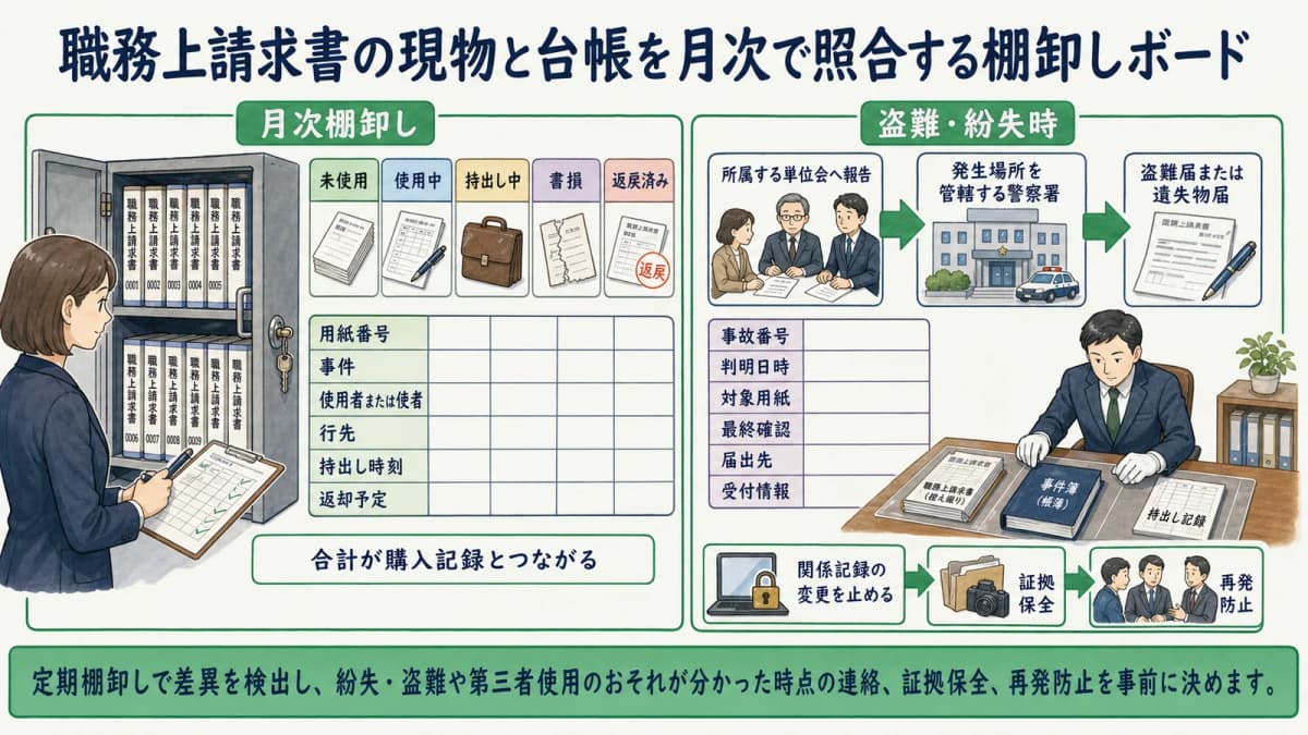 職務上請求書の現物と台帳を月次で照合する棚卸しボード