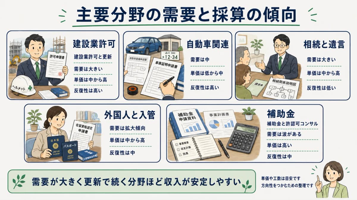 主要分野の需要と採算を比較する早見表のイメージ
