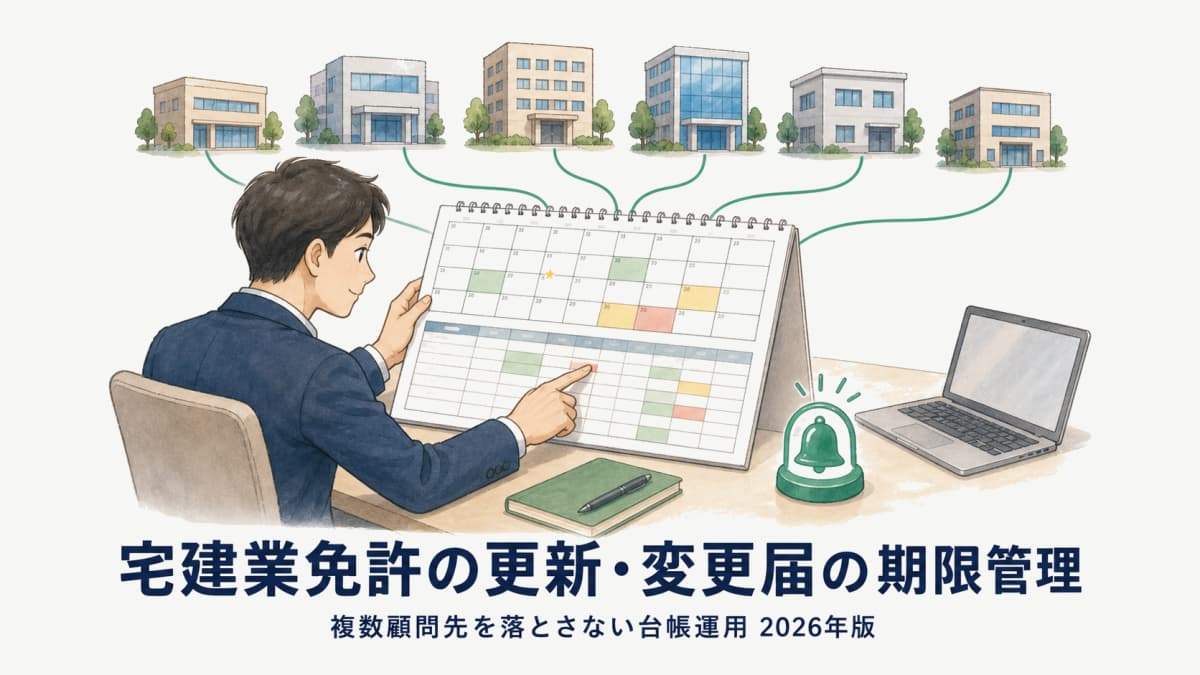 【2026年版】宅建業免許の更新(5年)・変更届の期限管理|複数顧問先を落とさない台帳運用