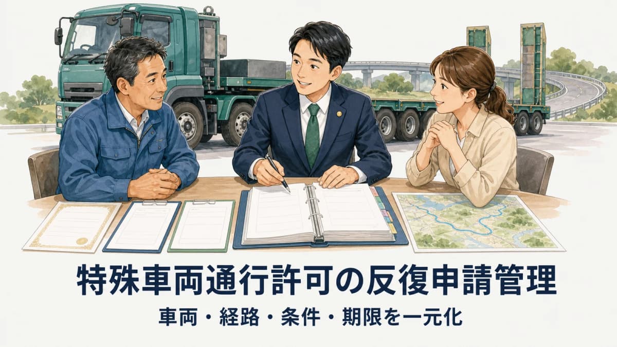 【2026年版】特殊車両通行許可の反復申請管理|車両・経路・条件・期限を一元化
