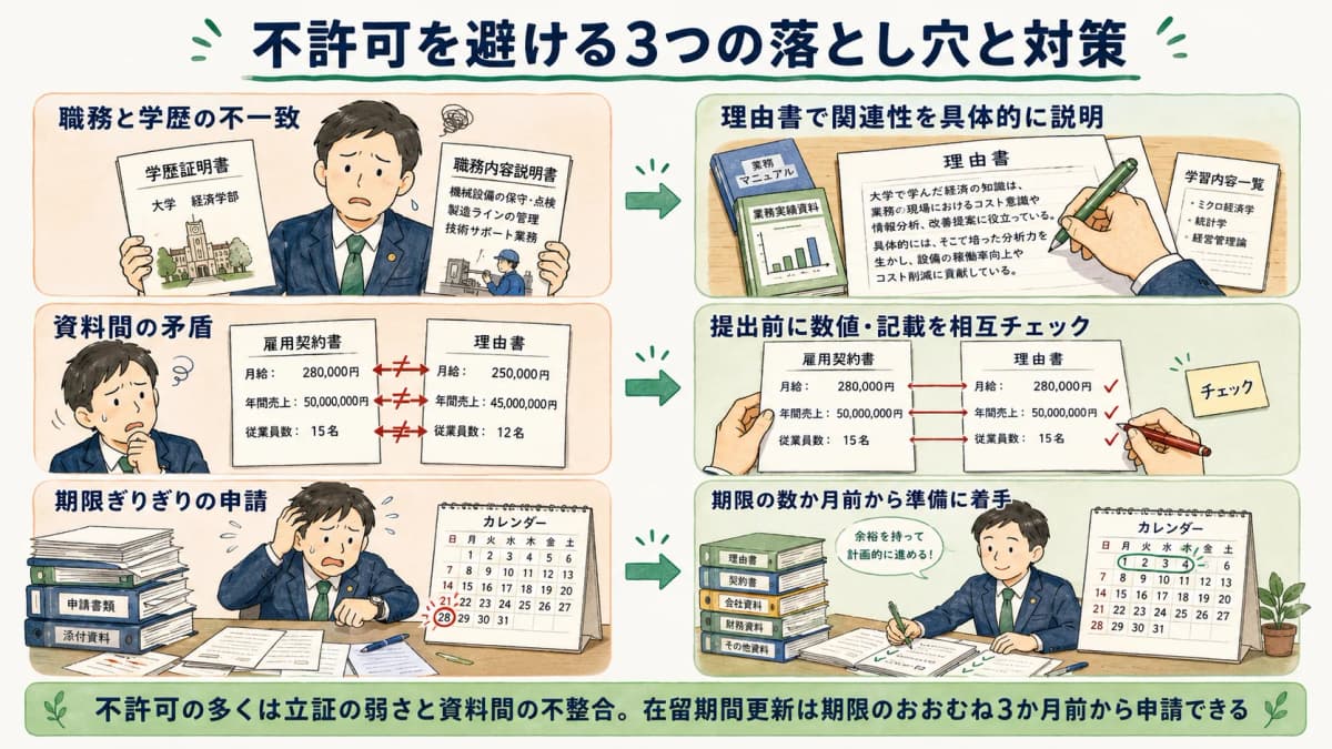 不許可を避けるための注意点を示す図