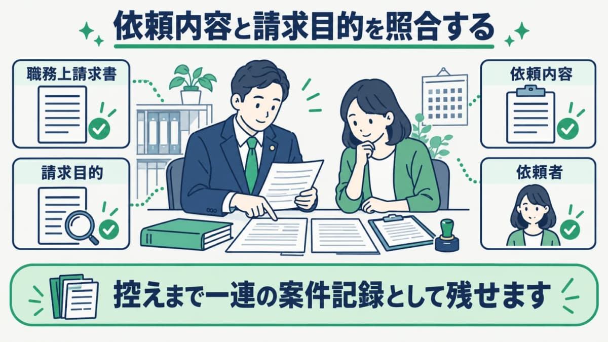 職務上請求書の依頼内容と請求目的を照合する確認表