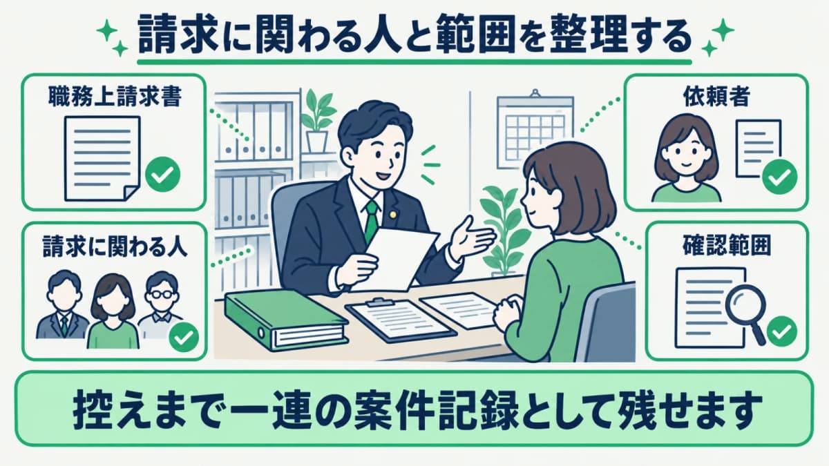 職務上請求書に関わる人と確認範囲を整理する図