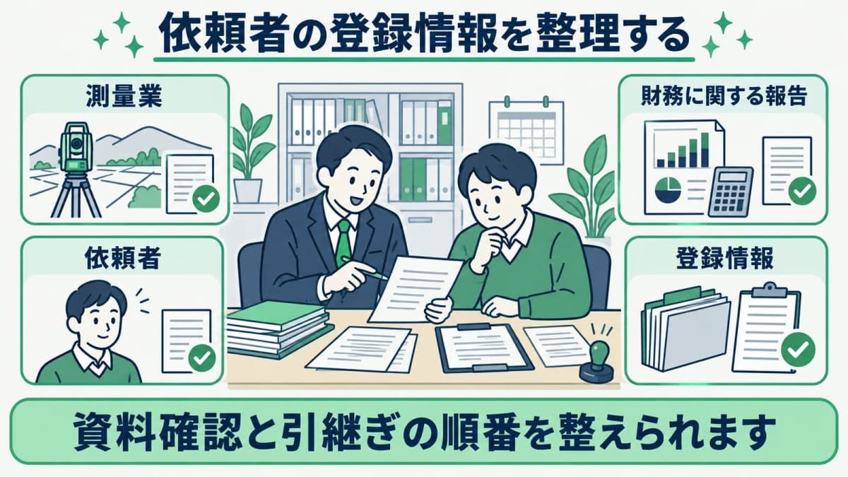 測量業の財務に関する報告で登録情報を整理する表