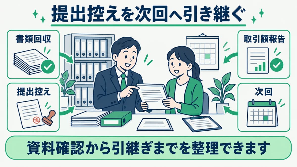 旅行業の取引額報告の提出控えを次回へ引き継ぐ図